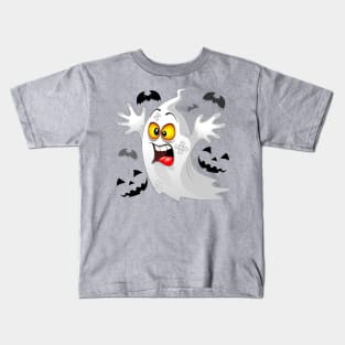 Ghost Funny Halloween Character Scared by Pumpkins and Bats Kids T-Shirt